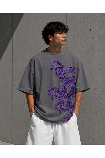 Nulivez Oversize Unisex Printed T-Shirt – Octopus Pattern Graphic Streetwear ...