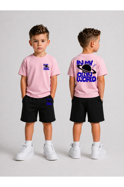 LORVEX Set tricou și pantaloni scurți pentru copii, combinație de vară din bu...