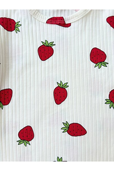 mışıl mışıl kids Girl's Strawberry Patterned Cotton Summer Shorts Set Comfortable Top and Bottom Set