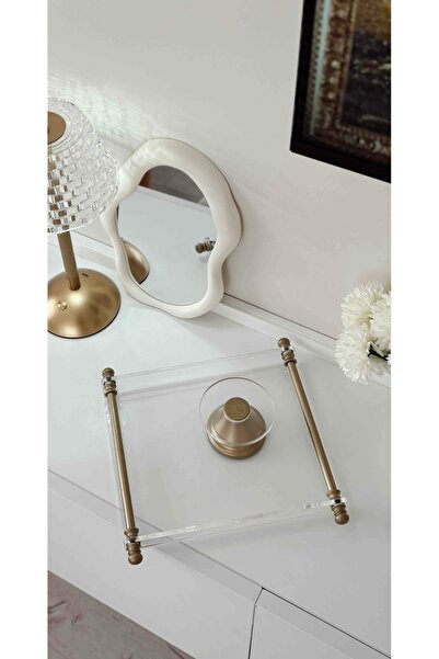 Dia 25X21 Square Plexiglass Tray & Glass Turkish Delight Container with Gold ...