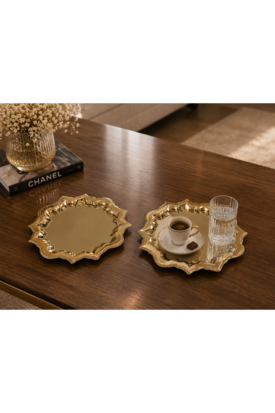 SUNVERA ÇELİK Paslanmaz Çelik Güneş Model Kenar Desenli Gold Çay Kahve Söz Ni...