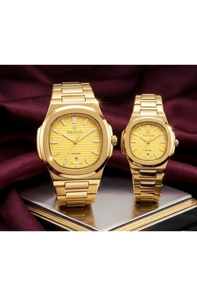 SMAKER Luxury Couple Watch Set - Matching His and Hers Quartz Watches with Ho...