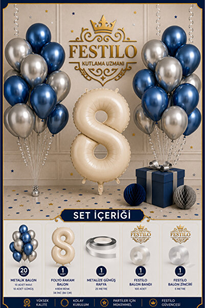 FESTİLO مجموعة بالونات عيد الميلاد باللون الأزرق المعدني الفضي مع 20 بالونًا ...