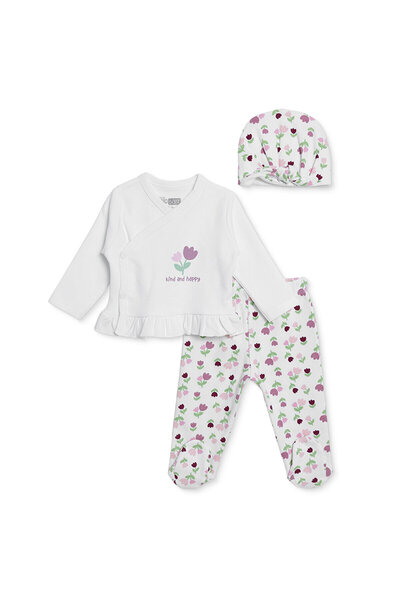 ebebek Hello Baby HelloBaby Kız Bebek Zıbın-Şapka-Alt Çiçek Baskılı Çıtçıtlı ...