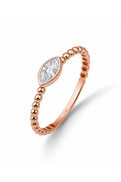 DesignbyKairos 14 Ayar Rose Altın Markiz Taşlı Topçuk Yüzük