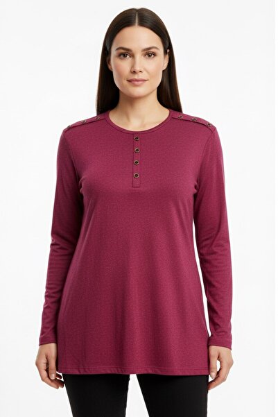 hadiora Women's Pink Shoulder Button Detailed Combed Cotton Blouse
