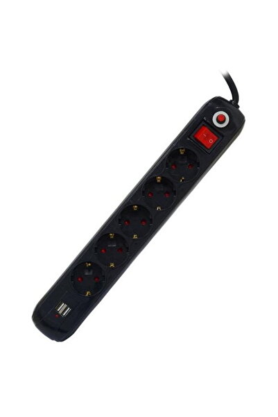 Spacer Prelungitor PP-5-45B-USB, 5 prize, 2 x USB, 4,5m, Negru