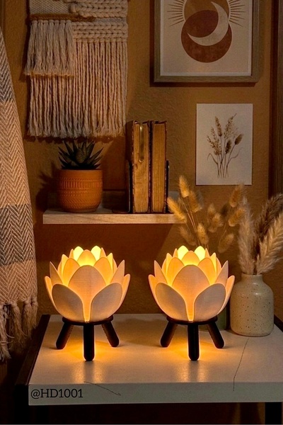 HD1001 2 Adet Lotus Lamba Başucu Masa Lambası Pilli Düğmeli Çiçek Model Işık ...