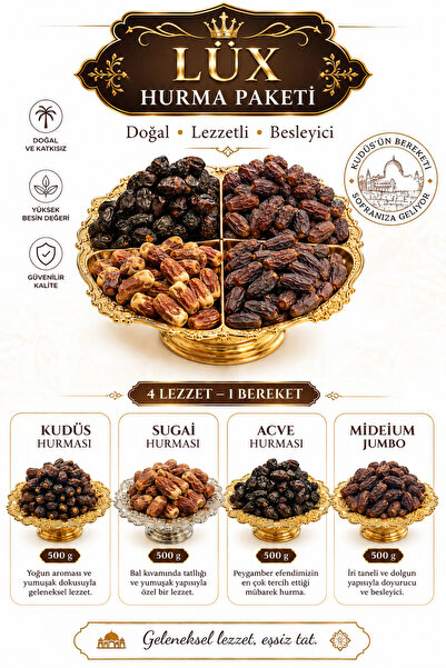 Hurma Kervanı Lüx Hurma Paketi Acve 500 gr Mebrum XXL 500 gr Small Premium 50...