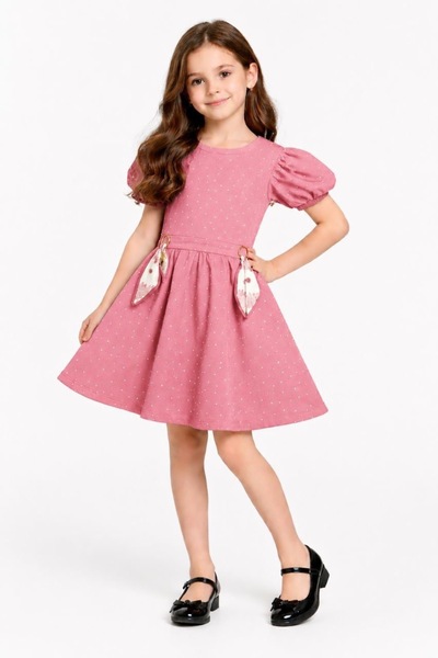 ARBİ kids Rochie roz cu mâneci scurte pentru fetițe, cu detalii elegante și m...