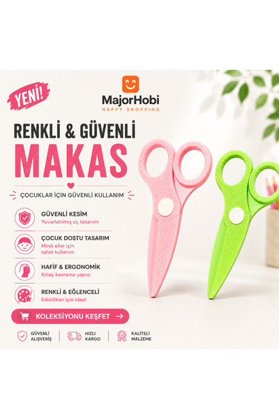 Major Hobi Children's Paper Scissors Set of 2 – Colored Scissors with Safe Ti...