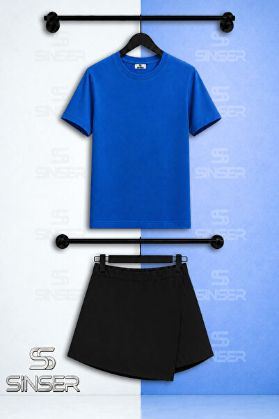 SS SİNSER Kiz Set Plain Unprinted Short Sleeve T-Shirt Shorts Skirt