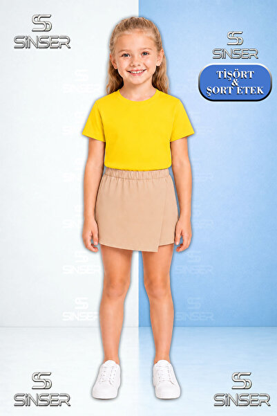 SS SİNSER Team Girl's Plain Unprinted Short Sleeve T-Shirt Shorts Skirt