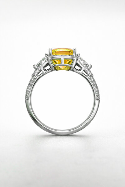 AK JEWELS 925 SILVER PRINCESS CUT YELLOW STONE CZ RING