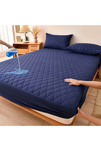 LUXER Husă Matlasată Impermeabilă pentru Saltea 160x200 cm, Albastru Navy, Pr...