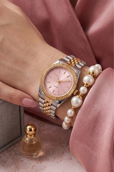 İnogge Women's Metal Cord Wristwatch Rose Gold Silver Dual Color Stylish Casu...