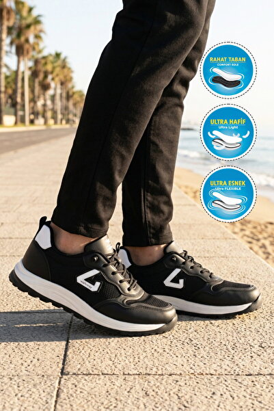 WALKWAY Black and White Mesh Lightweight Flexible Men's Sports Shoes 2075 Ales m