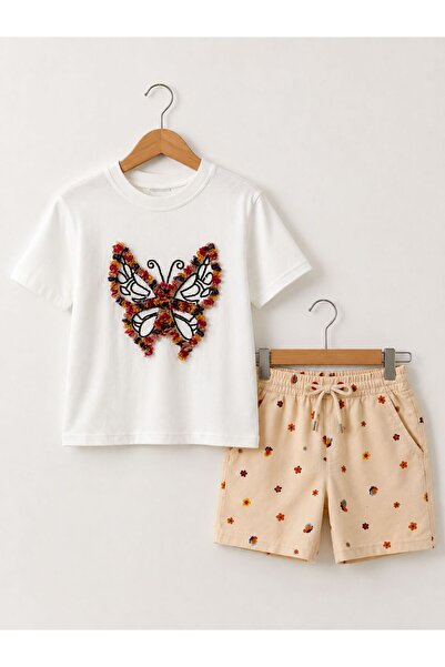 Miniminnakkidswear Set pantaloni scurți cu flori pentru fete, cu detalii flut...