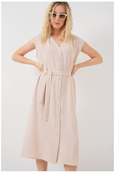 ALPACO Linen Buttoned Midi Dress