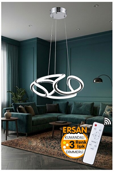 Ersan Avize Sansar Krom Kumandalı Çift taraflı Led Sarkıt 3 Renk Işık Power L...