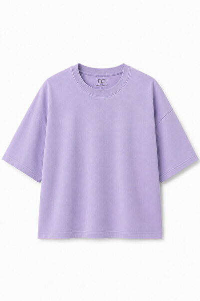 Double Dorsch Boxy Fit Lila Düşük Omuz Premium Basic T-Shirt Unisex