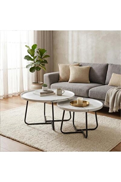 BAYTI Wooden coffee table set with metal bases