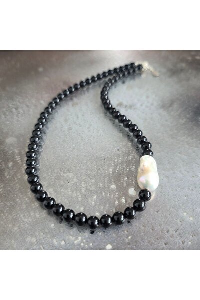 DRUZY Colier onix negru si perla Eclipse#40