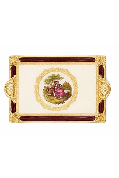 L&M FLORENCE ART L&M 241/Gjr-3 Rosewood Claret Red Tray 40X26 cm