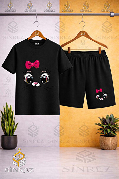 SİNREZ Tricou imprimat pentru copii CAT EYE PMBE KRDL - Set pantaloni scurți