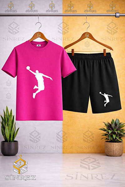 SİNREZ Tricou cu imprimeu BASKET ADAM BYZ cu guler rotund - Set pantaloni scurți