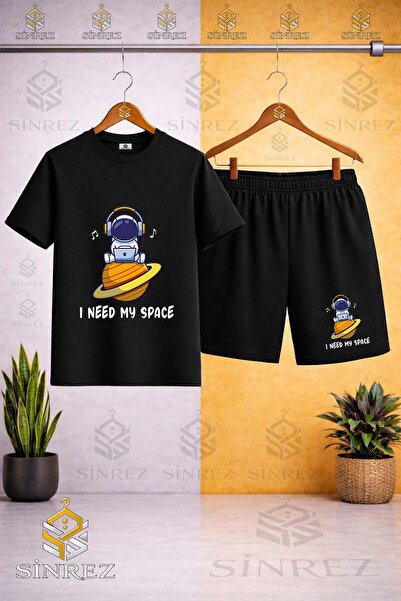 SİNREZ Tricou imprimat cu guler rotund ASTRONAUT SPACE PLANET ON THE HILL - S...