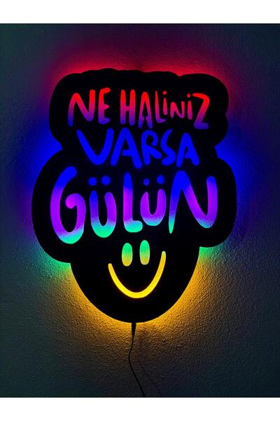 sem concept Ledli Işıklı Ne Haliniz Varsa Gülün Dekoratif Duvar Yazısı, Ahşap...