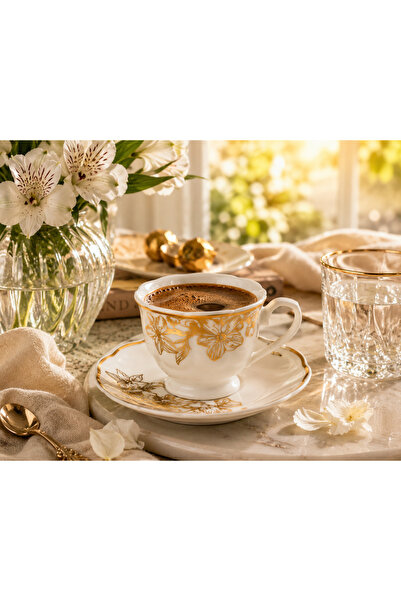 Dania Luxury Porcelain Turkish Coffee Cups Set 12 Pieces - 6 Cups and 6 Sauce...
