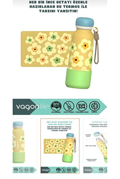 BENİSA SHOP Vagonlife Desenli 550 ml Sızdırmaz Paslanmaz Çelik Termos Marata ...