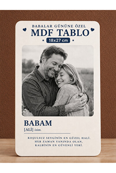 cekud tasarım baskı Kişiye Özel BABAM Yazılı MDF Tablo 18x27 cm Fotoğraflı Ba...