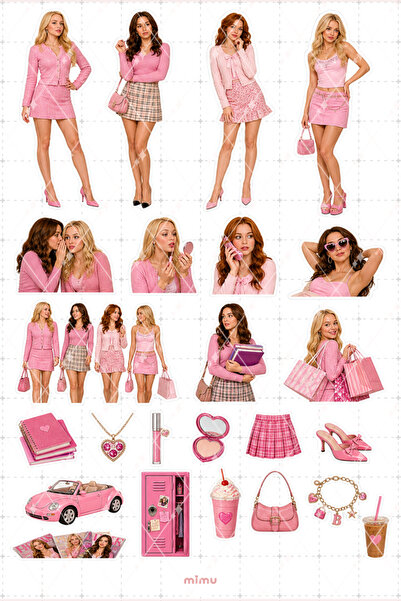 Mimu Art Studio Mean Girls Sticker Seti Pembe Okul Modası Temalı Dekoratif 2'...