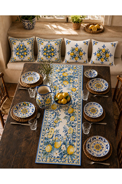Bebişim Halı Pernă decorativă mediteraneană cu husă albastră, albă, cu model ...