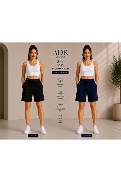 ADR MODA Basic Şort 2’li Set Siyah Lacivert Günlük Rahat Şort