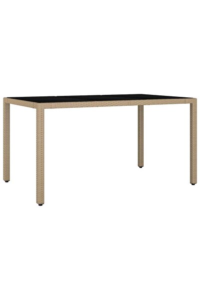 vidaxl Garden table with glass top, beige, polyrattan/tempered glass.