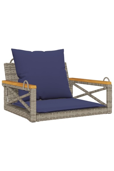 vidaxl Rocking bench with cushions, grey, 63x62x40 cm, polyrattan