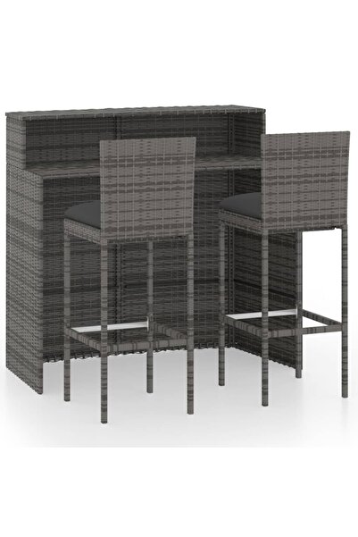 vidaxl Set mobilier de bar de grădină cu perne, 3 piese, gri