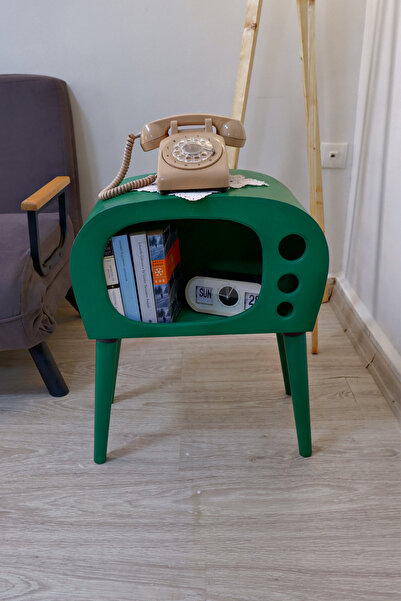huncar Ahşap El Yapımı Retro Televizyon Köşe Sehpası Mint Green