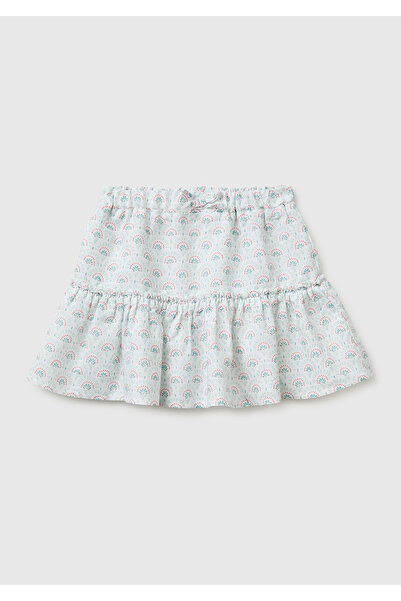 United Colors of Benetton Girl's White All-Printed Skirt with Bow at the Waist
