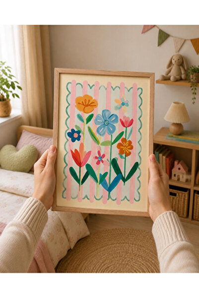 Tuba Decor Tablou într-o singură bucată cu ramă din lemn, floare cu dungi