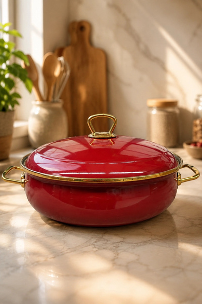 PR HOME قدر بوردو ديب بومبيل مطلي بالمينا لطهي الأرز 26 سم
