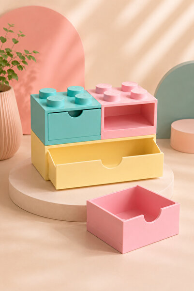 PELIUS Desktop Organizer Drawer Organizer Box Pastel Lego Design Pen Holder N...