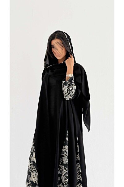 AYA mwt1149 عباية اسود بتدخيله تطريز وردات