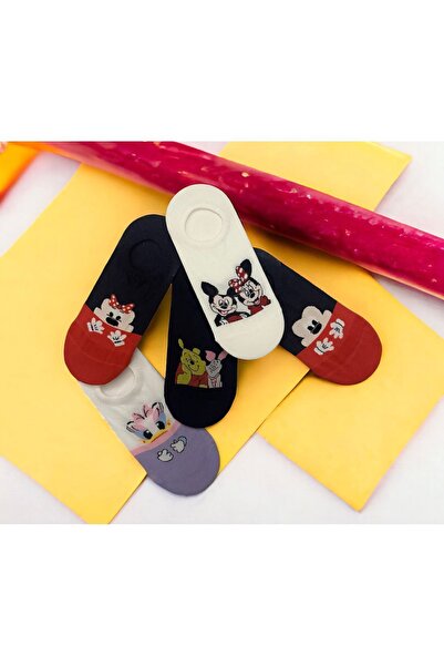Çorabistaan 5 Çift Disney Karakter Desenli Çok Renkli Kadın Babet Sneaker Gör...