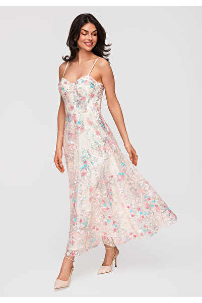Larica Women Flared midi dress with sweetheart neckline LA-OM-DLR345