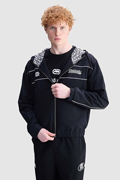 ecko unltd. Jerry Loose Fit Hooded Embroidered Ripstop Men's Black Coat